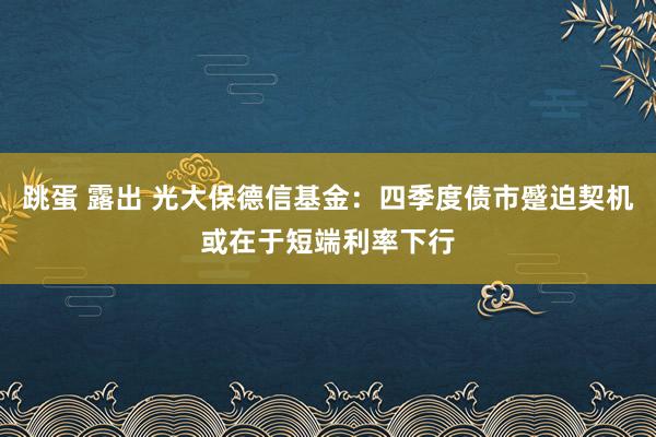 跳蛋 露出 光大保德信基金：四季度债市蹙迫契机或在于短端利率下行